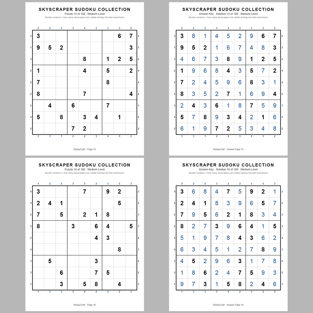 Suooku Puzzle Skyscraper Sudoku 100 Puzzle Pages + 100 Answer Key Pages