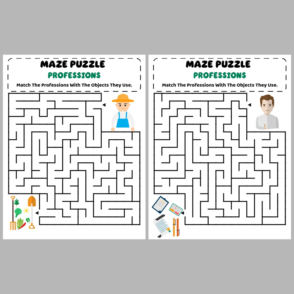 Professions Kids Maze Puzzle 10 Pages of Puzzles – Vol. 1