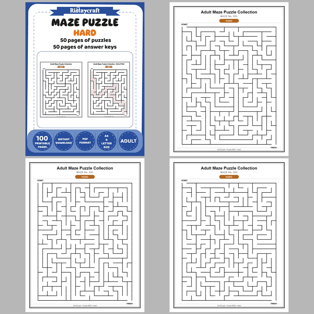 Maze Puzzle Hard 50 Pages of Puzzles – Vol. 1