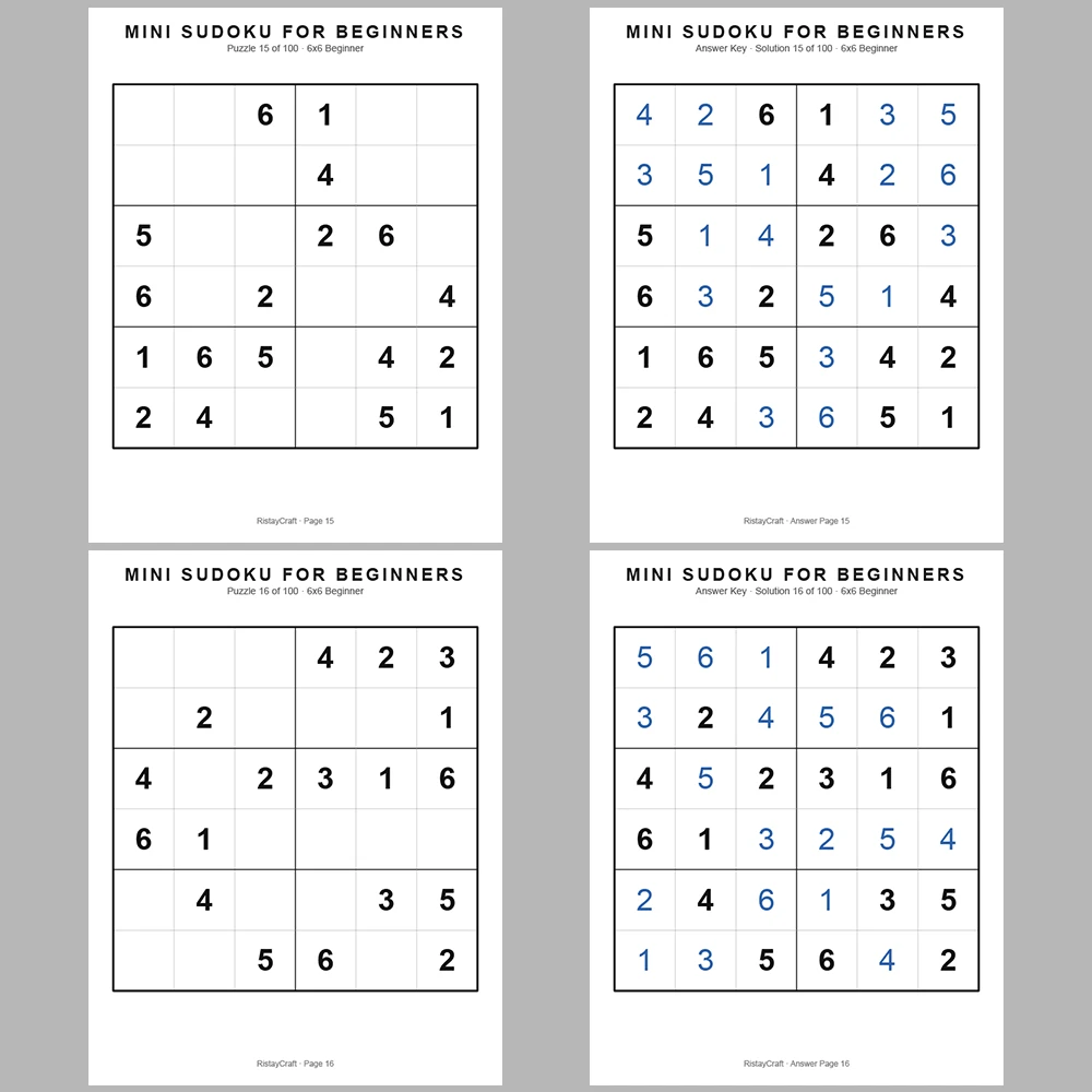 Mini Sudoku 100 Pages of Puzzles 100 Pages of Answer Keys