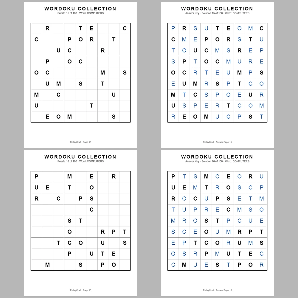 Sudoku Puzzle Wordoku Sudoku 100 Puzzle Pages + 100 Answer Key Pages