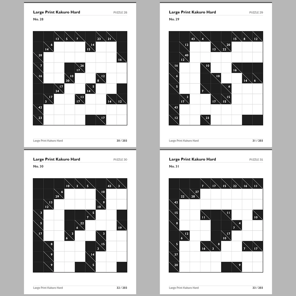 Kakuro Puzzle Large Print Hard 100 Puzzle Pages + 100 Answer Key Pages