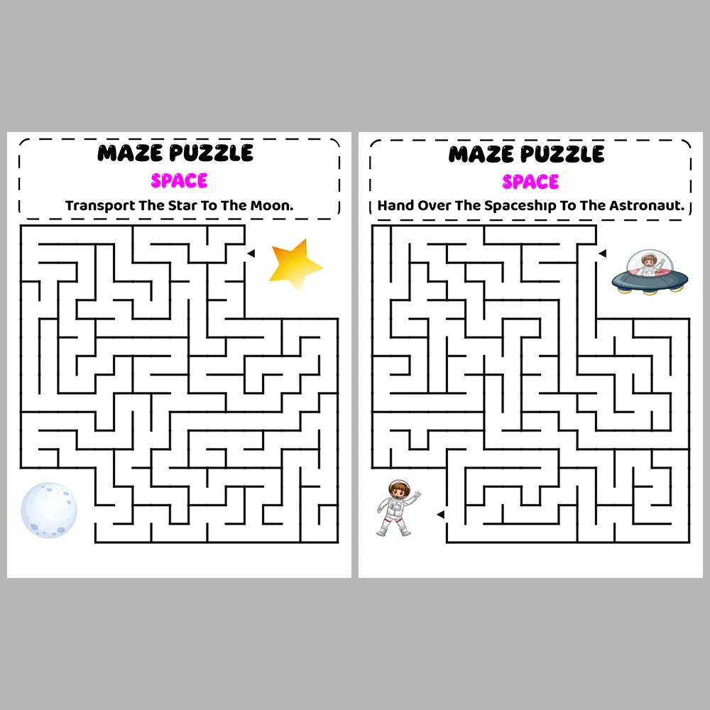 Space Kids Maze Puzzle 10 Pages of Puzzles