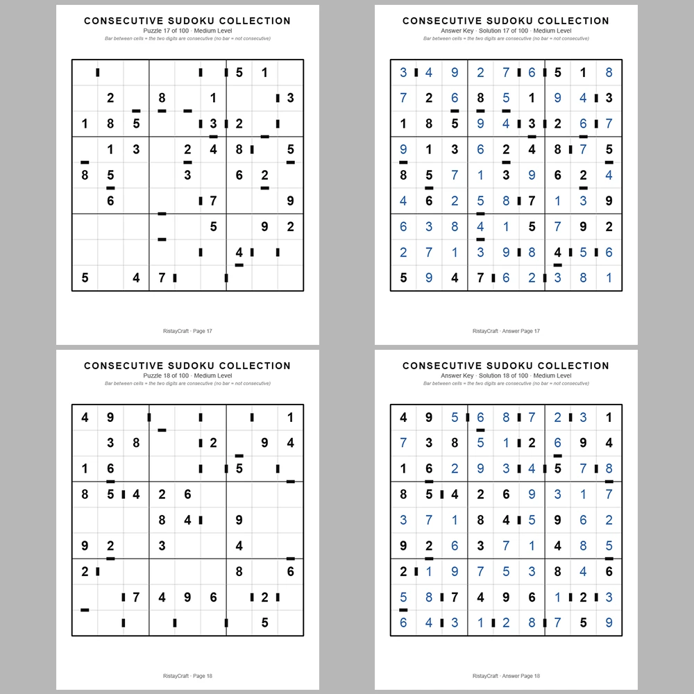 Sudoku Puzzle Consecutive Sudoku 100 Puzzle Pages + 100 Answer Key Pages