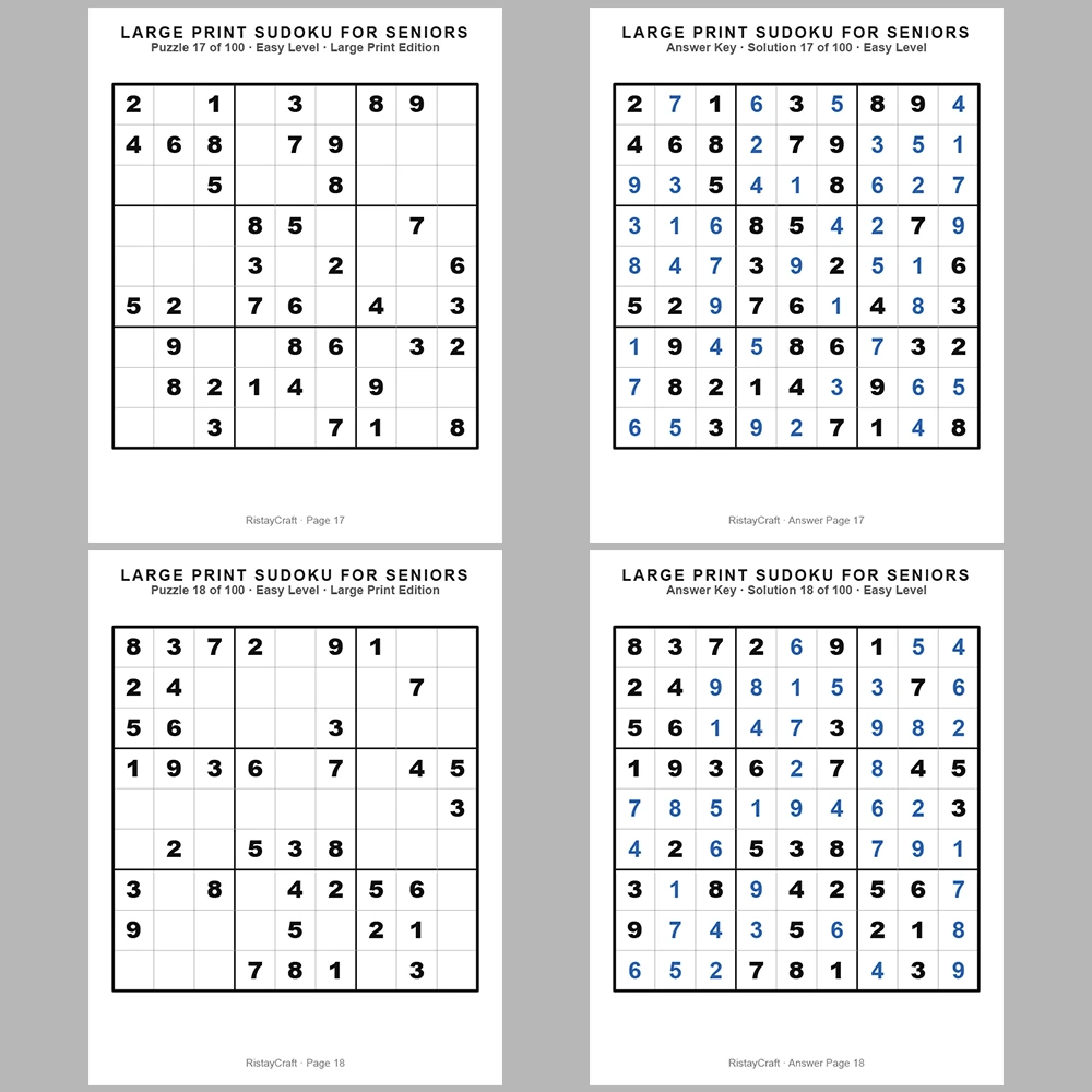 Sudoku P Puzzle Senior – Easy 100 Puzzle Pages + 100 Answer Key Pages