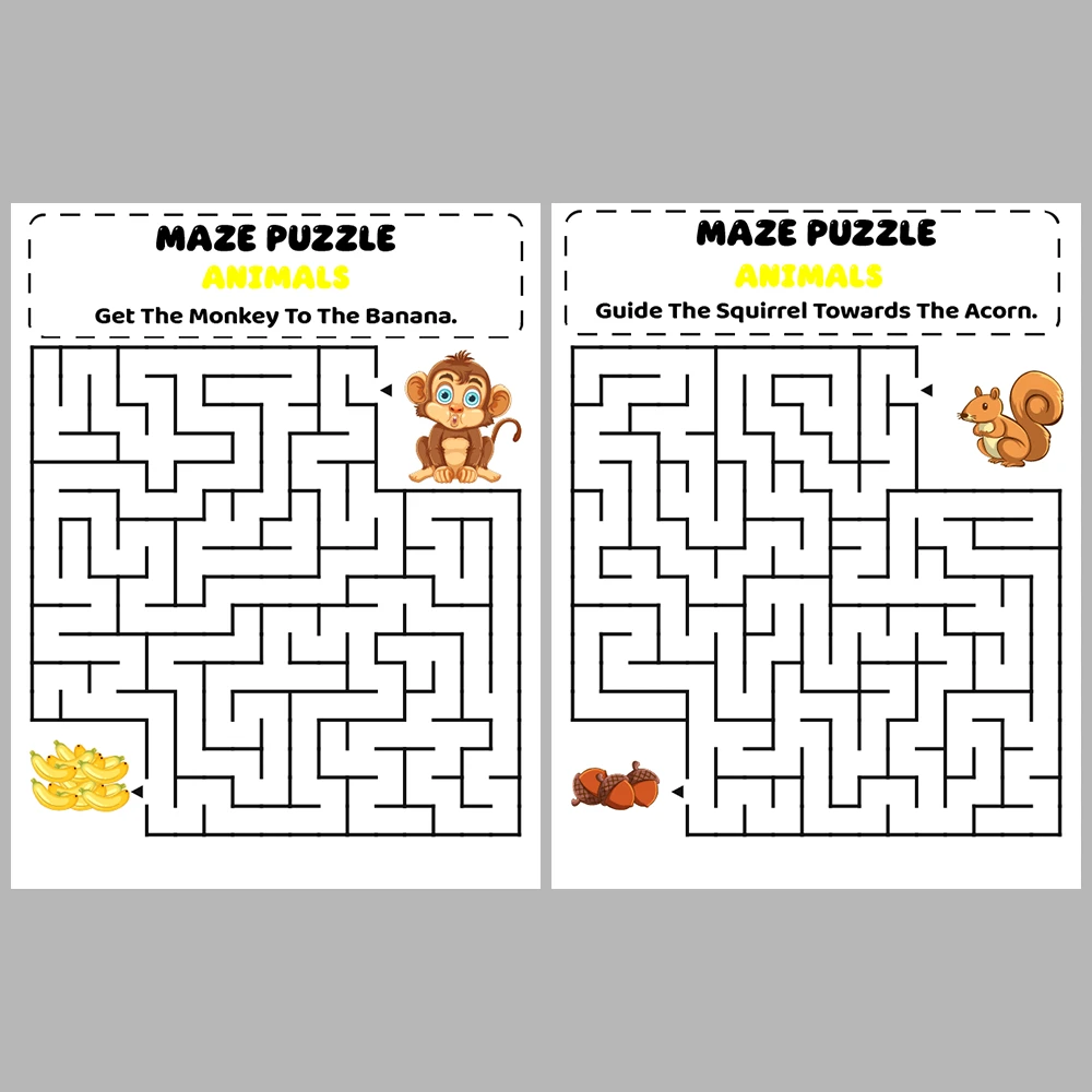 Animal Kids Maze Puzzle 10 Pages of Puzzles – Vol. 1