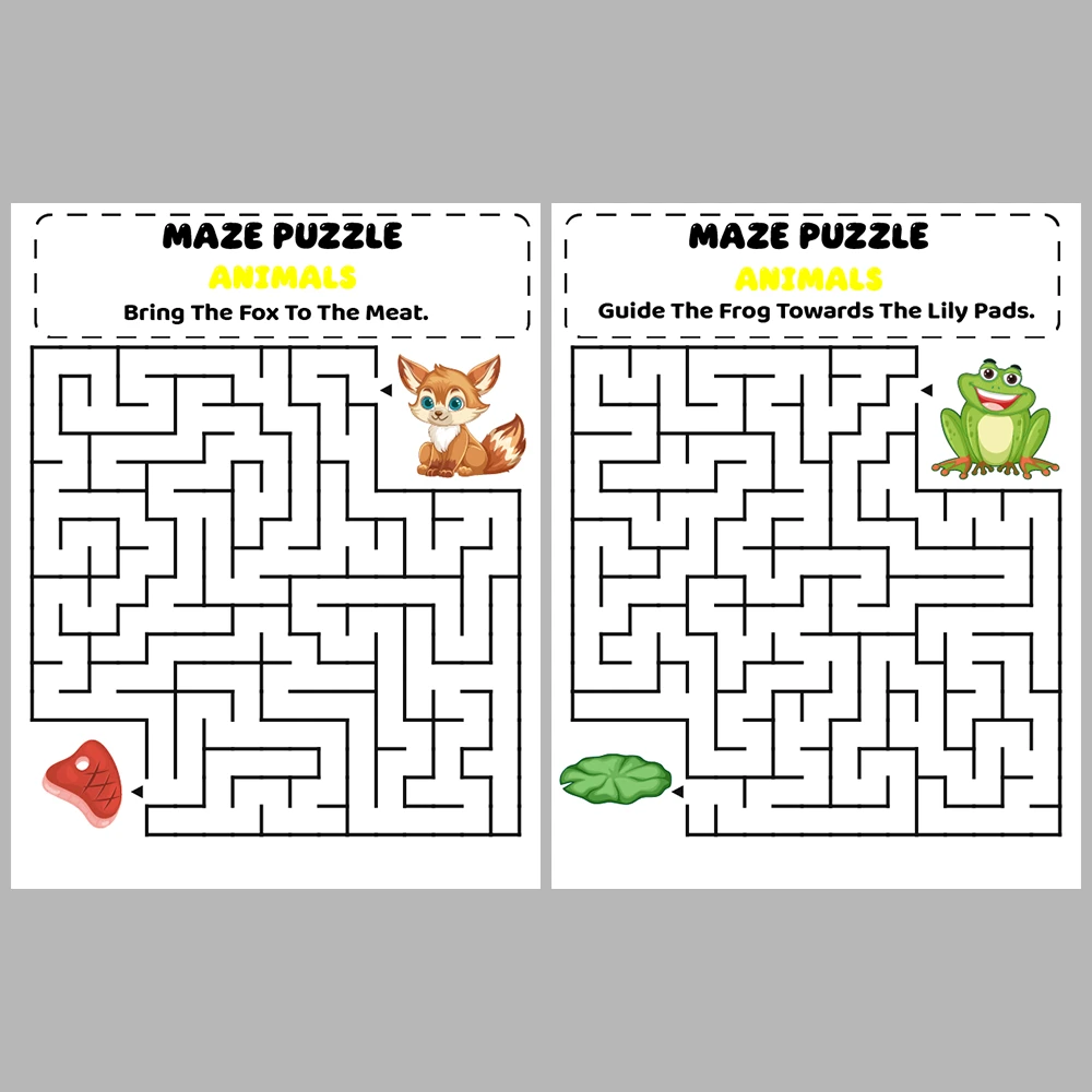 Animal Kids Maze Puzzle 10 Pages of Puzzles – Vol. 2