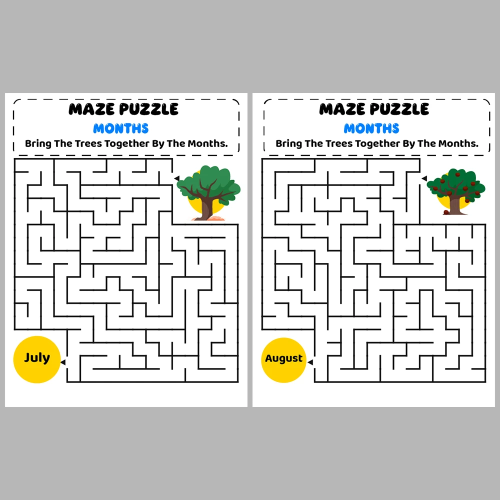 Months Kids Maze Puzzle 10 Pages of Puzzles