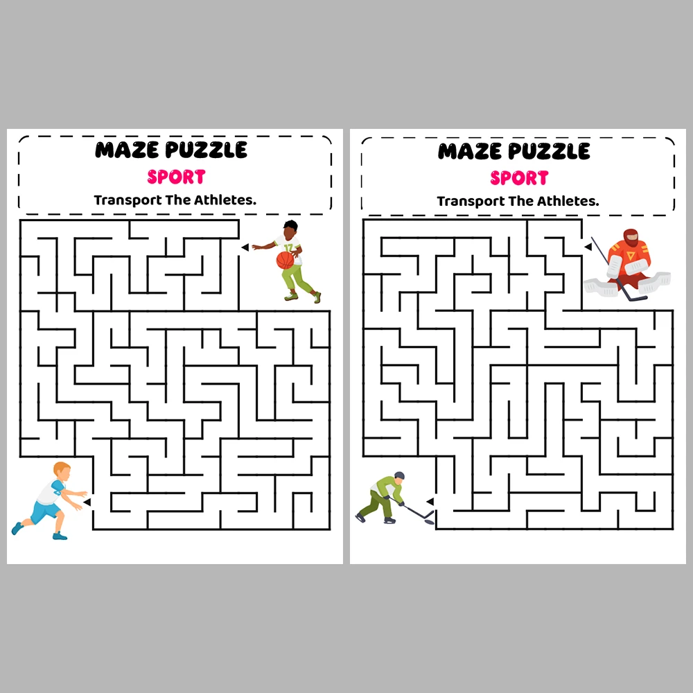 Sport Kids Maze Puzzle 10 Pages of Puzzles