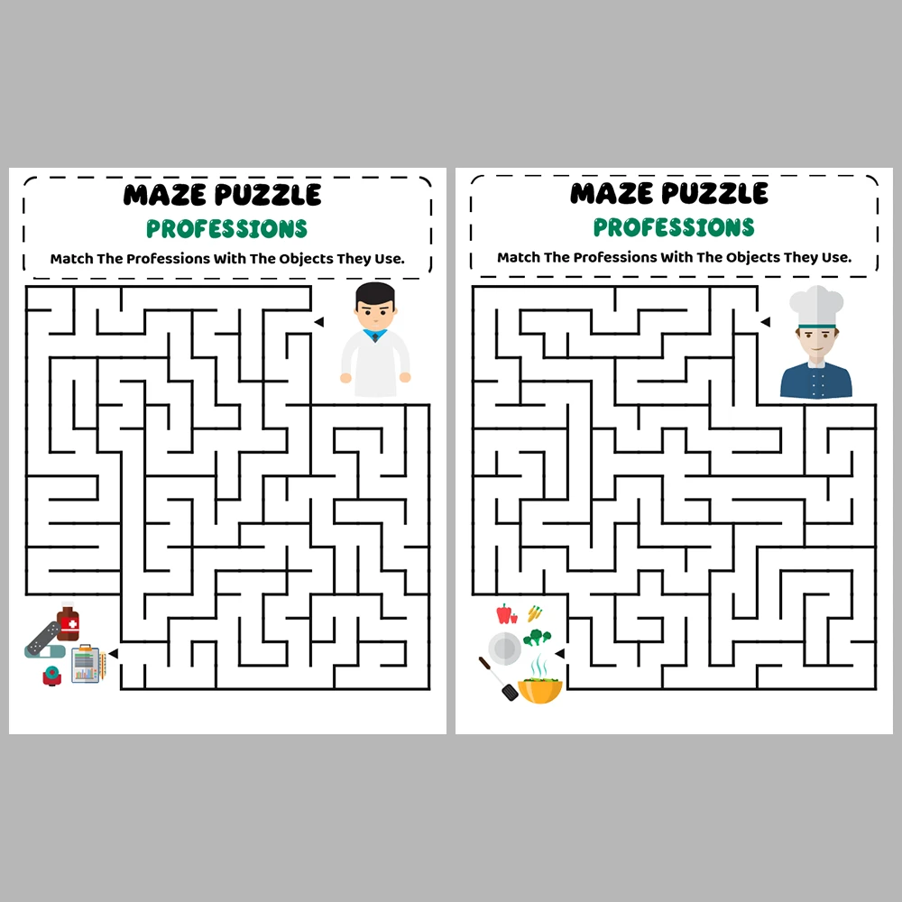 Professions Kids Maze Puzzle 10 Pages of Puzzles – Vol. 2