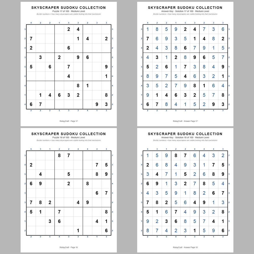 Suooku Puzzle Skyscraper Sudoku 100 Puzzle Pages + 100 Answer Key Pages
