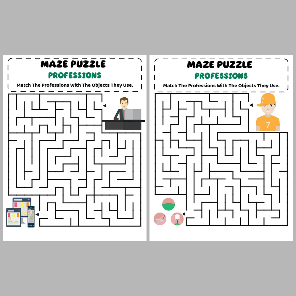 Professions Kids Maze Puzzle 10 Pages of Puzzles – Vol. 1