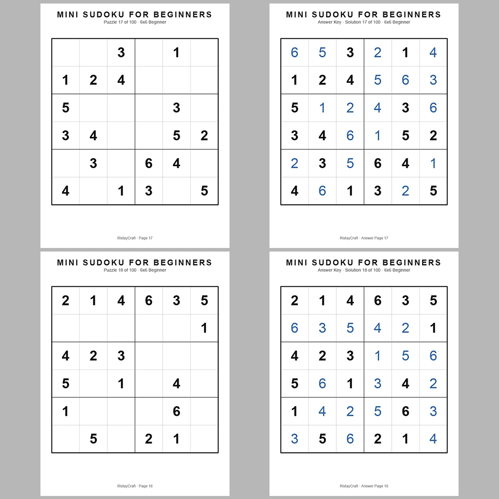 Mini Sudoku 100 Pages of Puzzles 100 Pages of Answer Keys