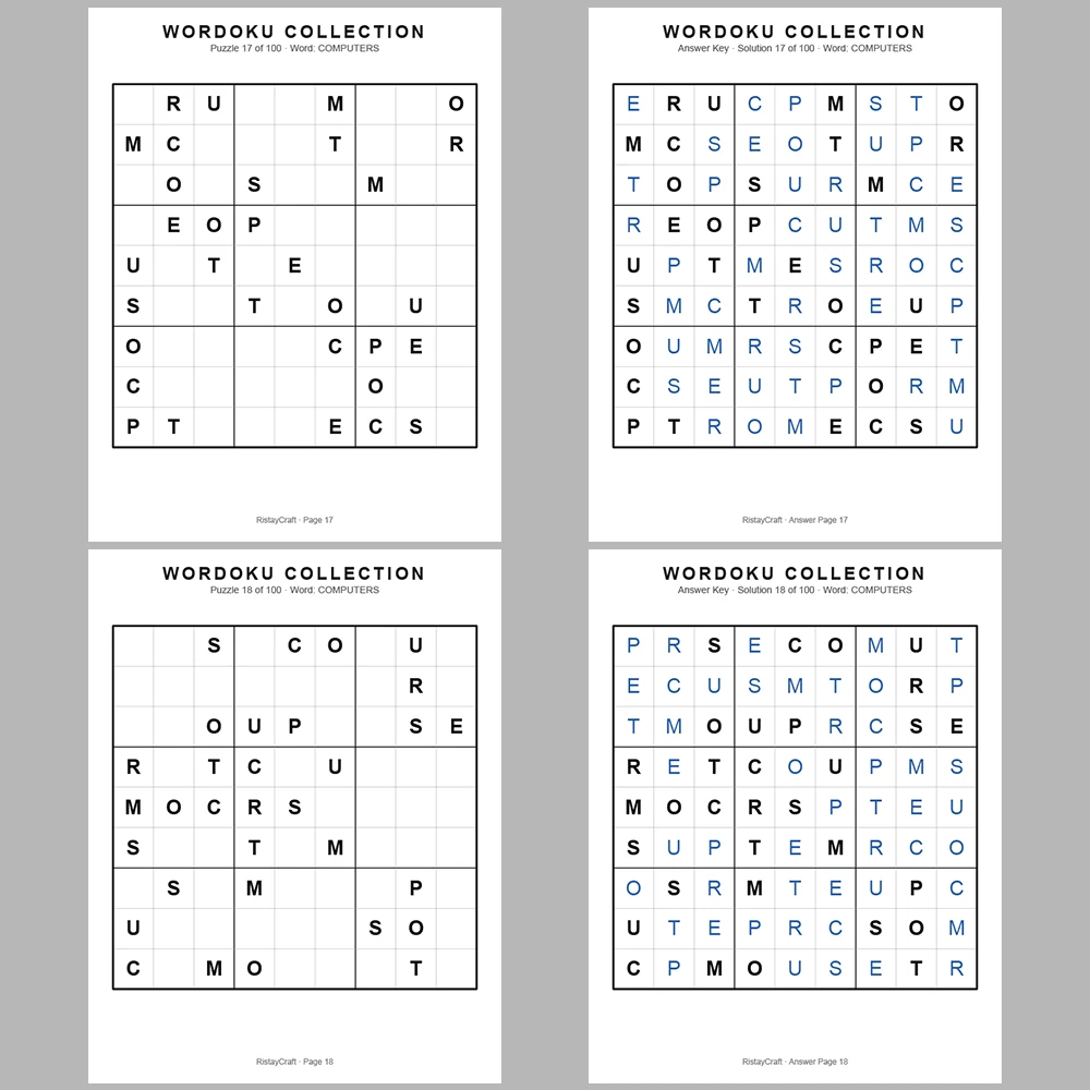 Sudoku Puzzle Wordoku Sudoku 100 Puzzle Pages + 100 Answer Key Pages