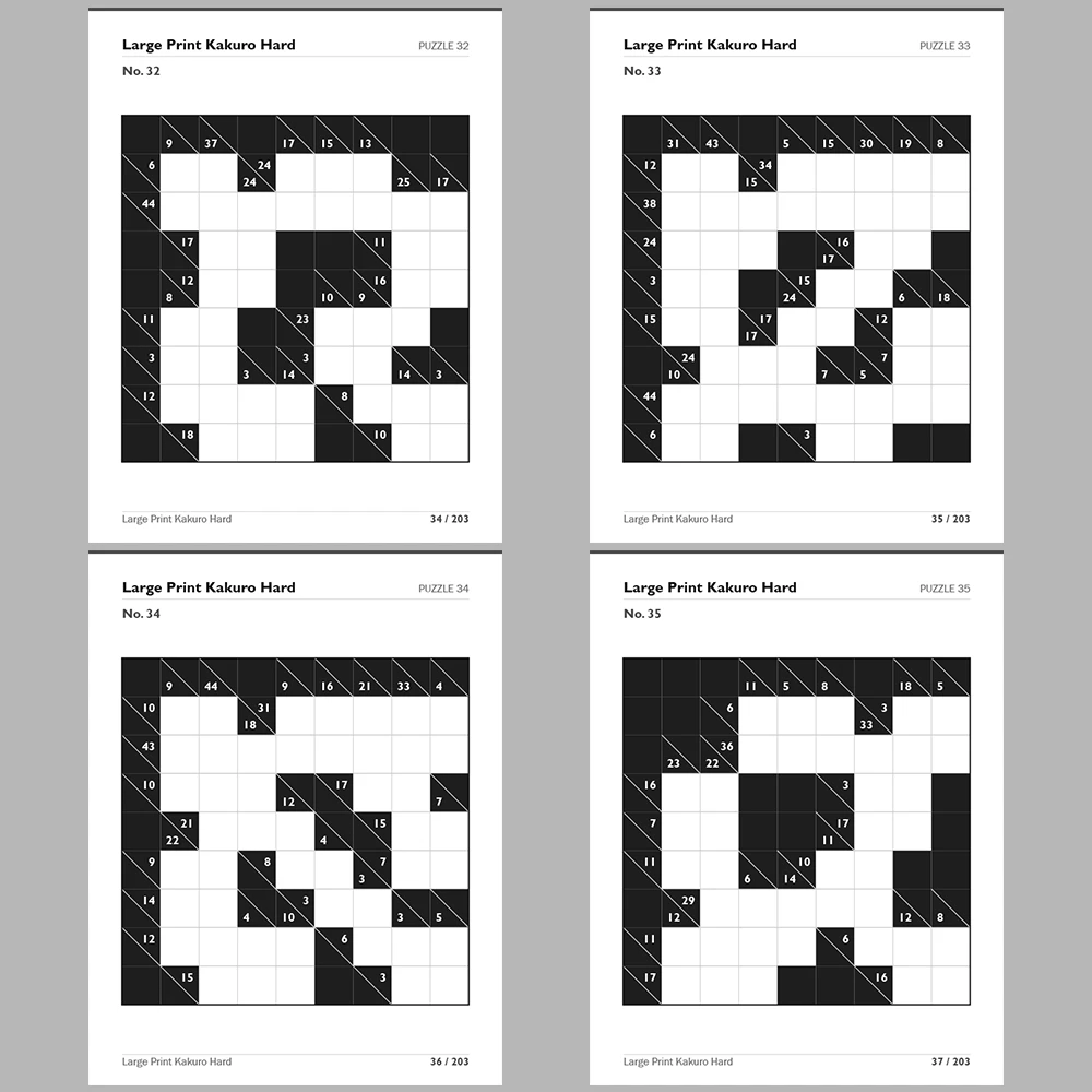 Kakuro Puzzle Large Print Hard 100 Puzzle Pages + 100 Answer Key Pages