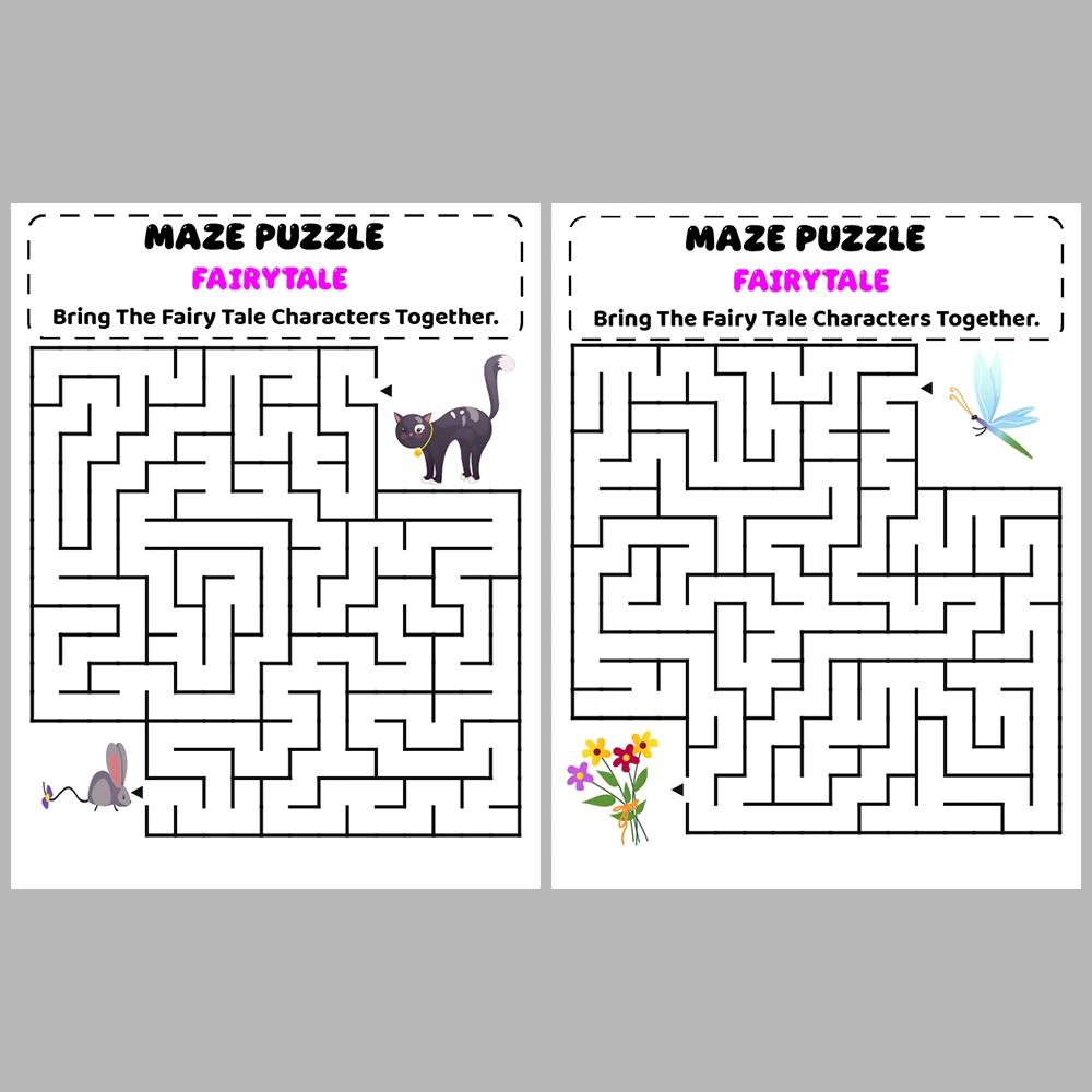 Fairytale Kids Maze Puzzle 10 Pages of Puzzles