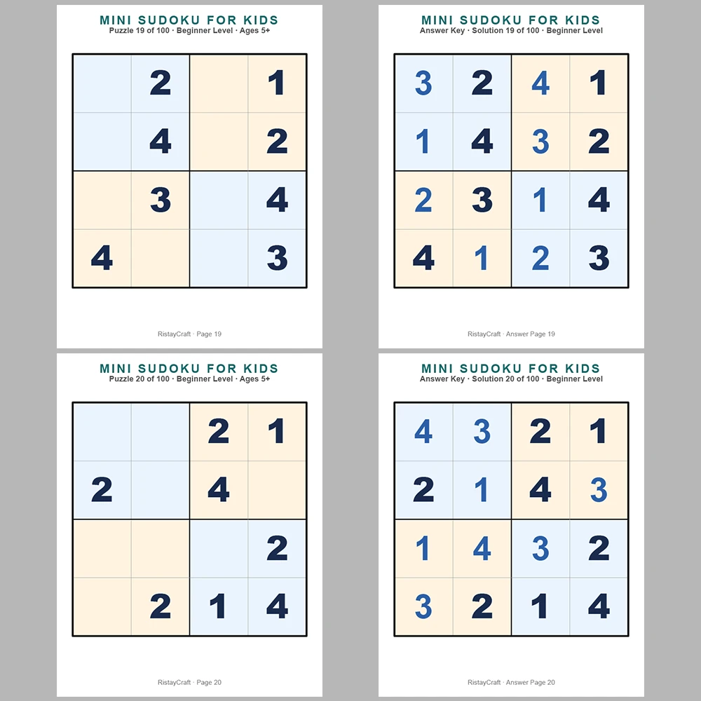 Mini Sudoku Puzzle for Kids 100 Puzzle Pages + 100 Answer Key Pages