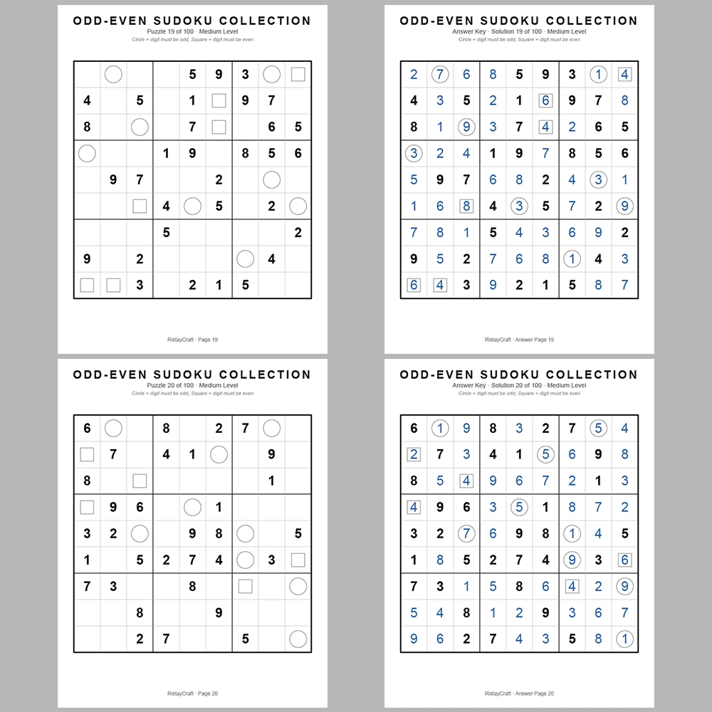 Sudoku Puzzle Odd-even Sudoku 100 Puzzle Pages + 100 Answer Key Pages