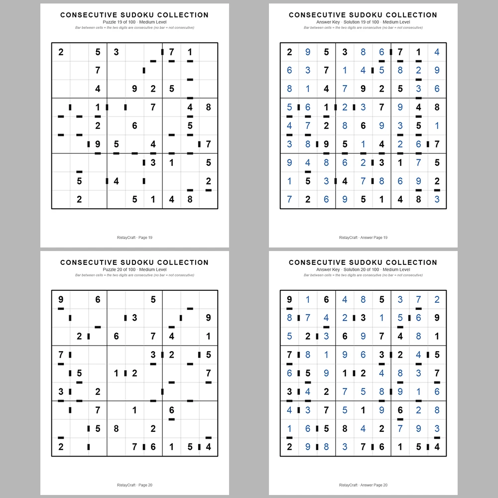 Sudoku Puzzle Consecutive Sudoku 100 Puzzle Pages + 100 Answer Key Pages