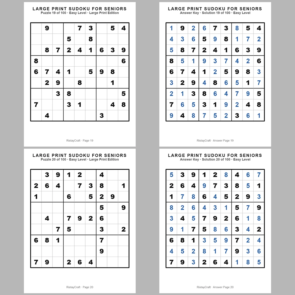 Sudoku P Puzzle Senior – Easy 100 Puzzle Pages + 100 Answer Key Pages