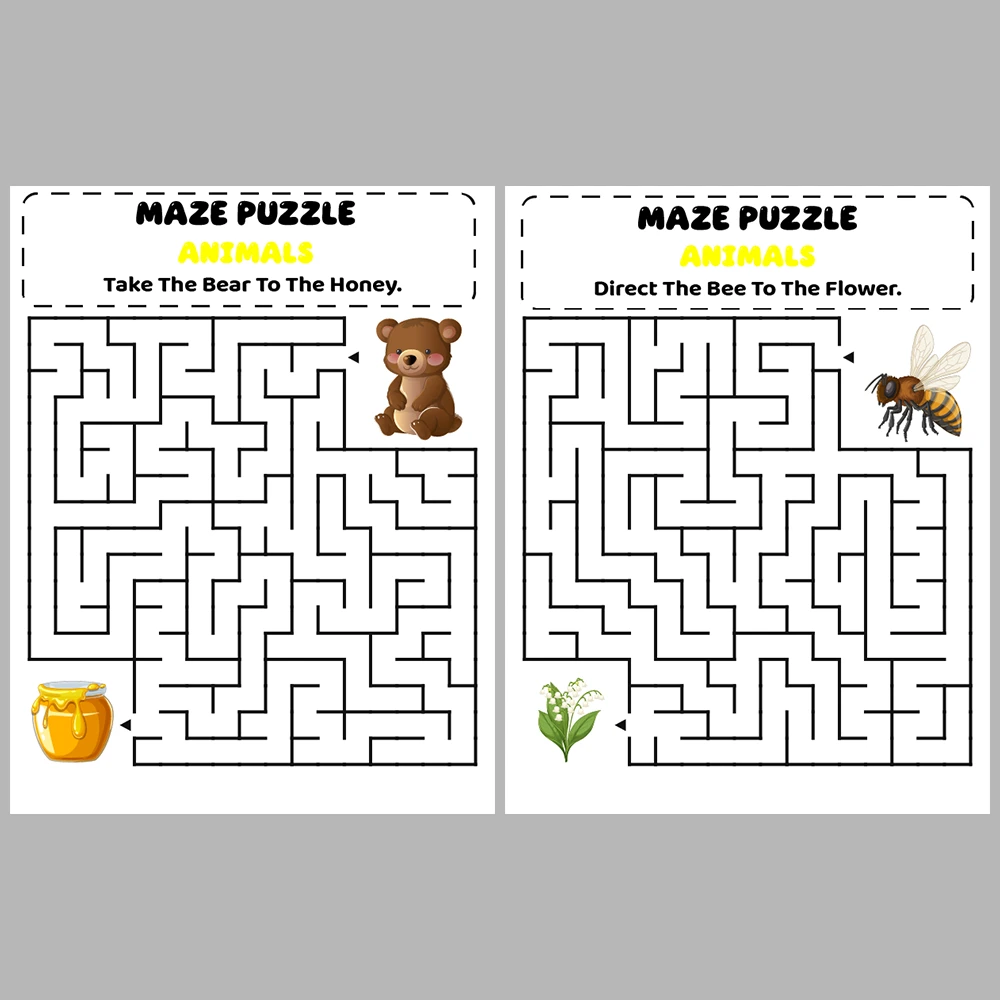 Animal Kids Maze Puzzle 10 Pages of Puzzles – Vol. 1