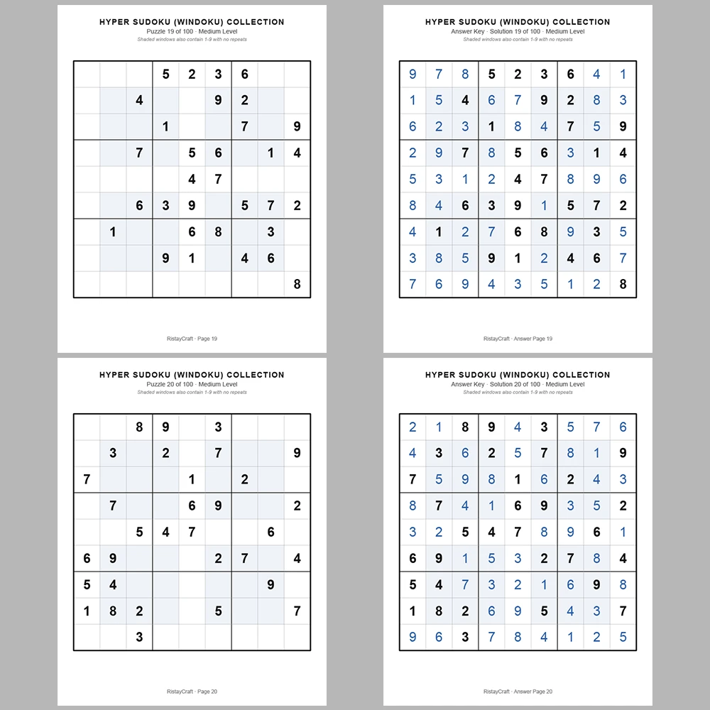 Sudoku Puzzle Hyper Sudoku 100 Puzzle Pages + 100 Answer Key Pages