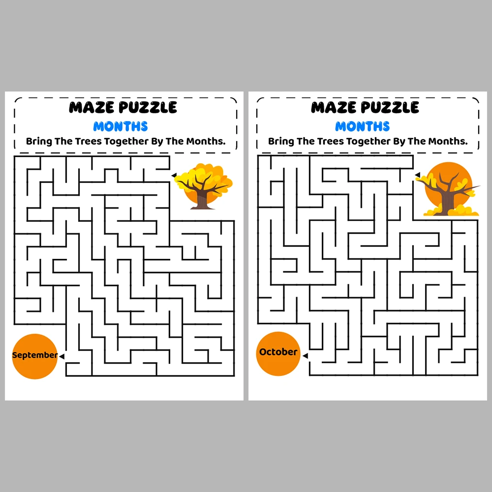 Months Kids Maze Puzzle 10 Pages of Puzzles