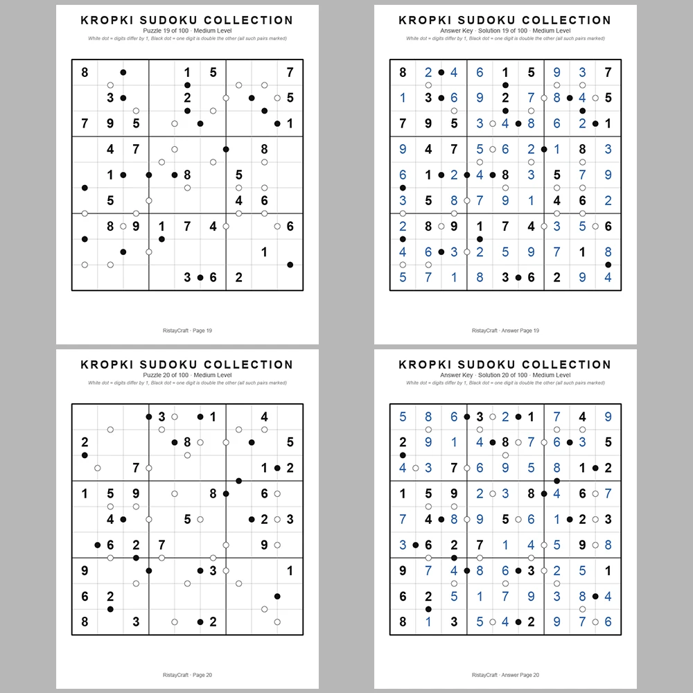 Sudoku Puzzle Kropki Sudoku 100 Puzzle Pages + 100 Answer Key Pages