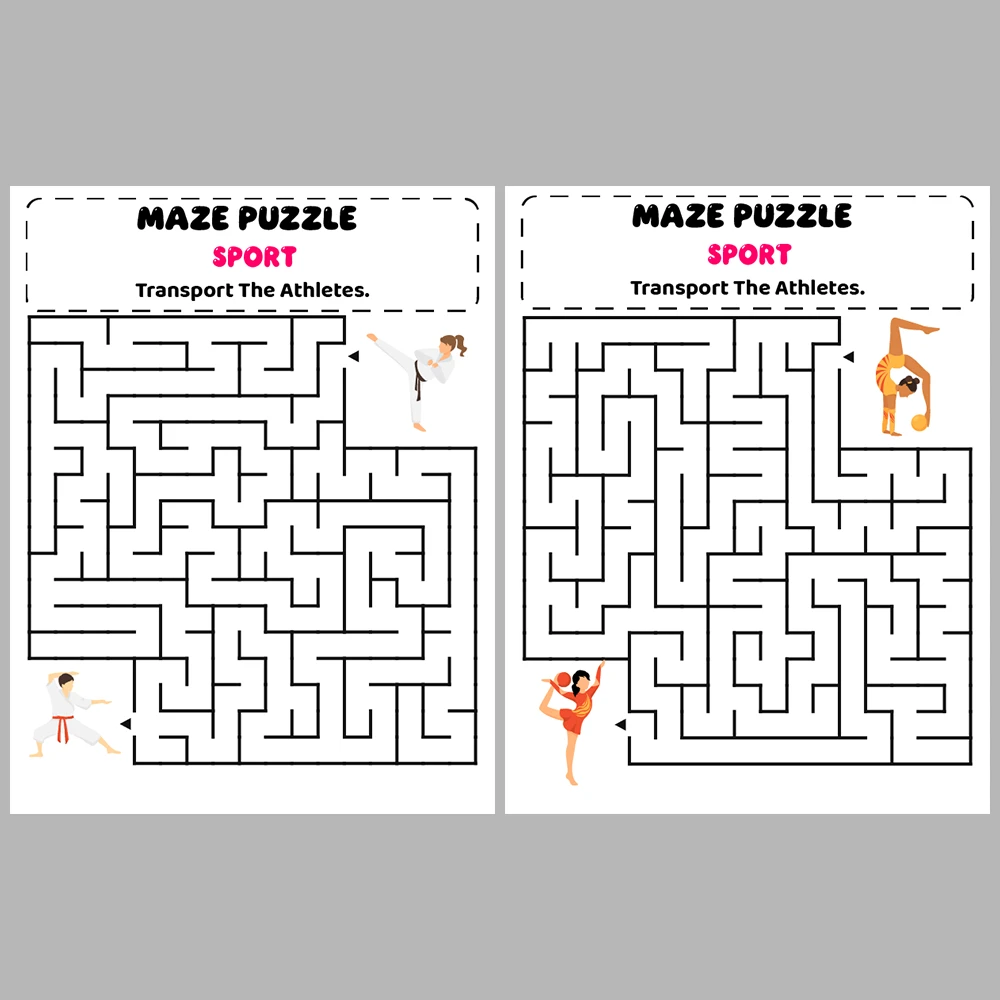 Sport Kids Maze Puzzle 10 Pages of Puzzles