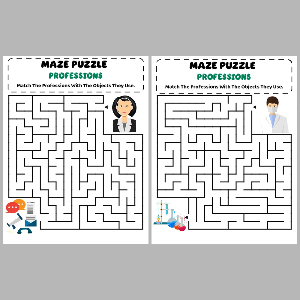 Professions Kids Maze Puzzle 10 Pages of Puzzles – Vol. 2