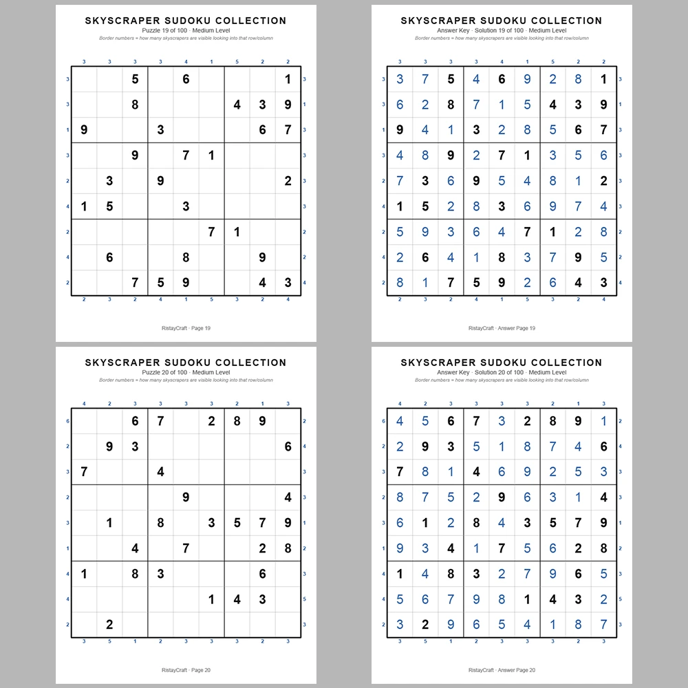Suooku Puzzle Skyscraper Sudoku 100 Puzzle Pages + 100 Answer Key Pages