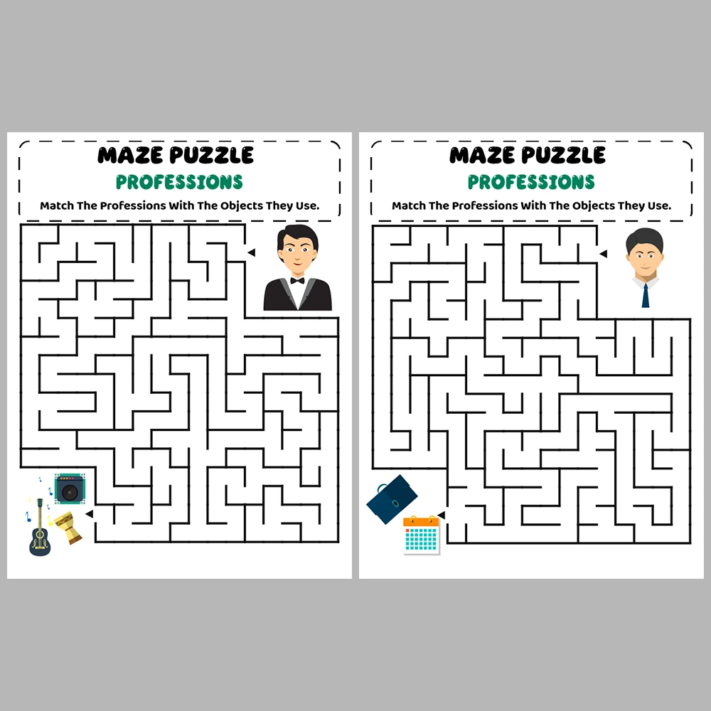 Professions Kids Maze Puzzle 10 Pages of Puzzles – Vol. 1