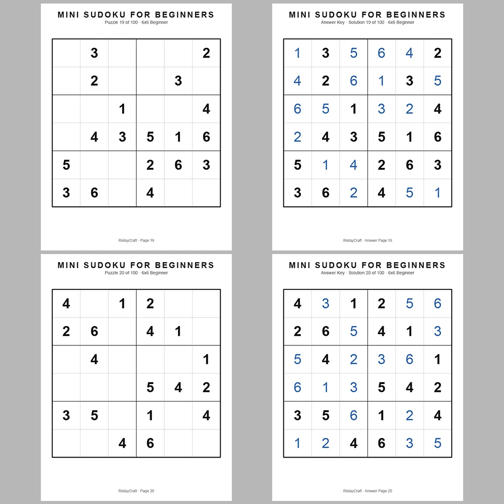 Mini Sudoku 100 Pages of Puzzles 100 Pages of Answer Keys