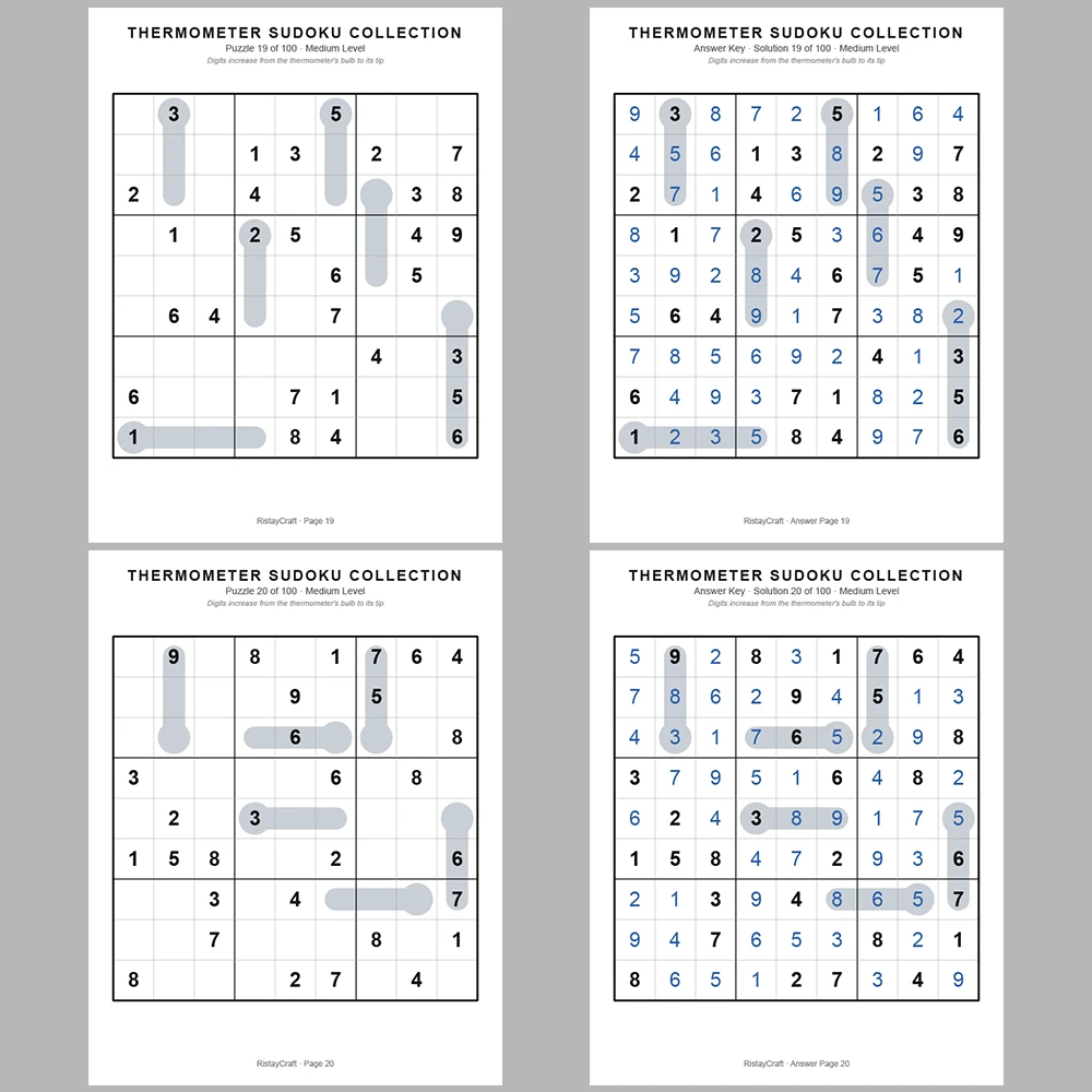 Sudoku Puzzle Thermometer Sudoku 100 Puzzle Pages + 100 Answer Key Pages