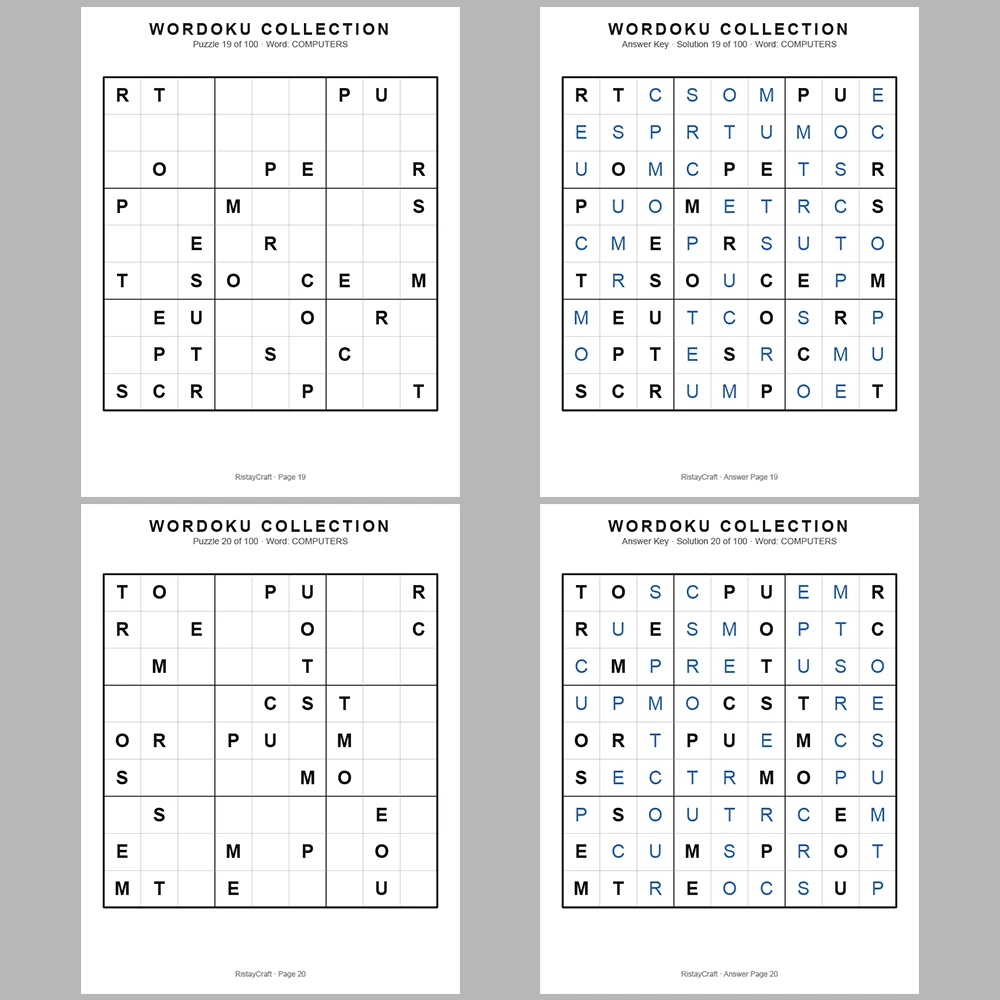 Sudoku Puzzle Wordoku Sudoku 100 Puzzle Pages + 100 Answer Key Pages