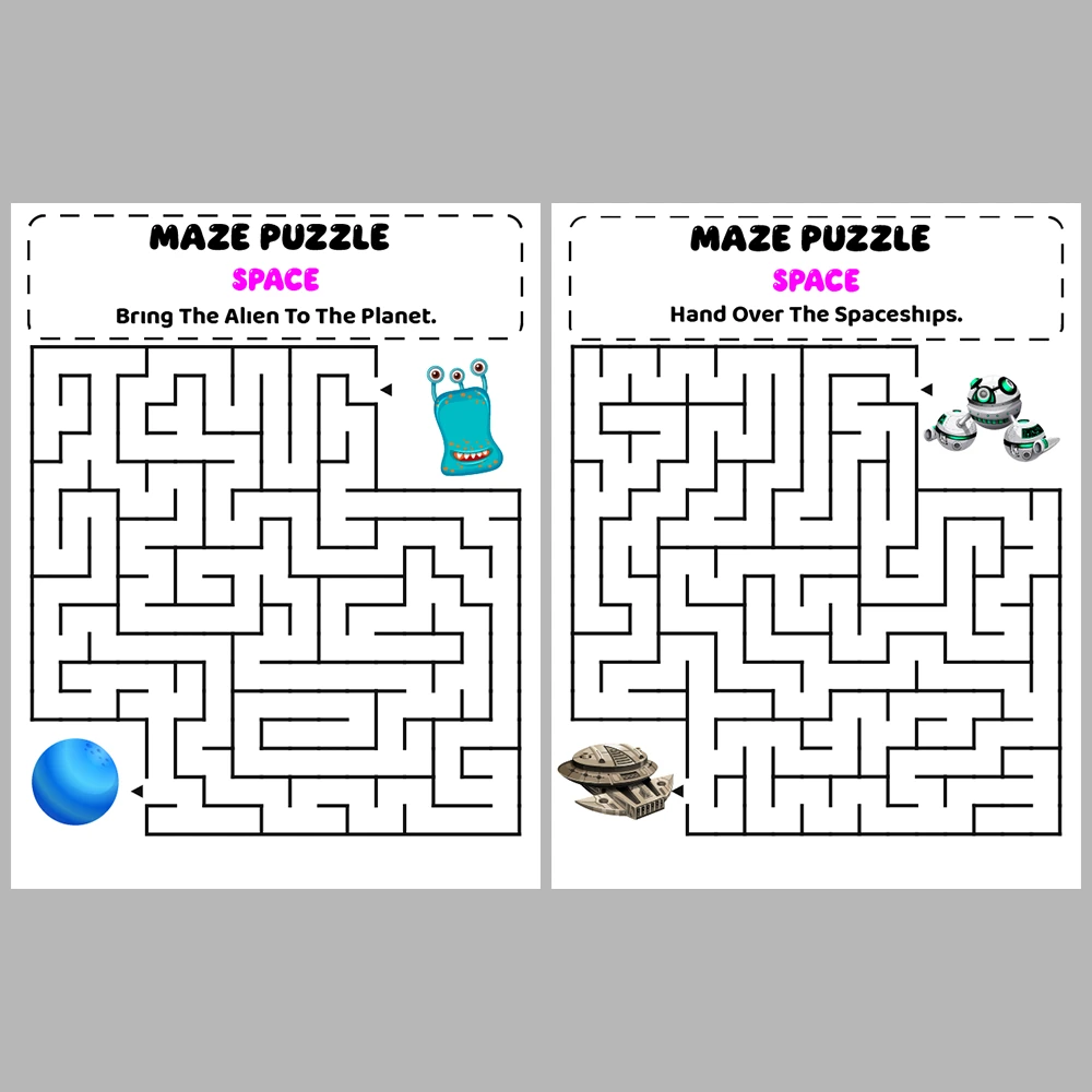 Space Kids Maze Puzzle 10 Pages of Puzzles