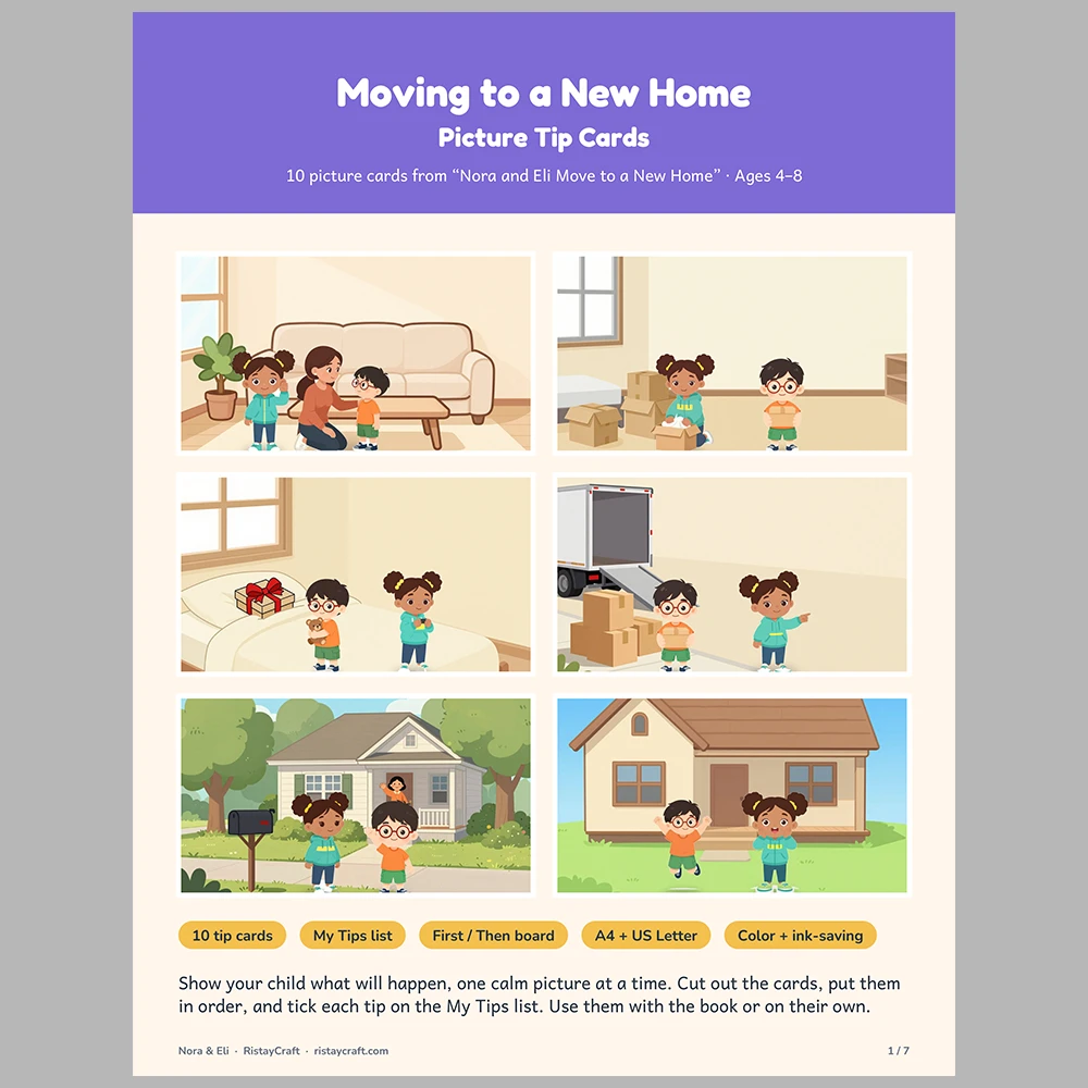 Moving to a New Home Picture Tip Cards | Printable Visual Sequence Cards for Kids Ages 4–8 | Social Narrative Companion