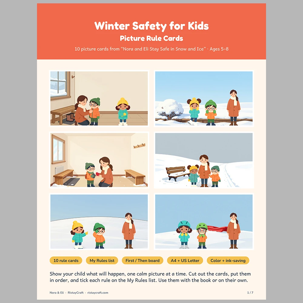 Winter Safety for Kids Picture Rule Cards | Printable Visual Sequence Cards for Kids Ages 5–8 | Safety Rules Companion