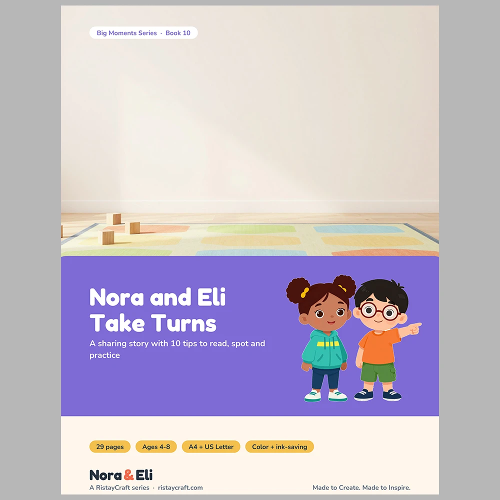 Sharing and Taking Turns Social Narrative for Kids | 29-Page Printable Big Moment Story Ages 4-8 | Turn Taking Stories Activities