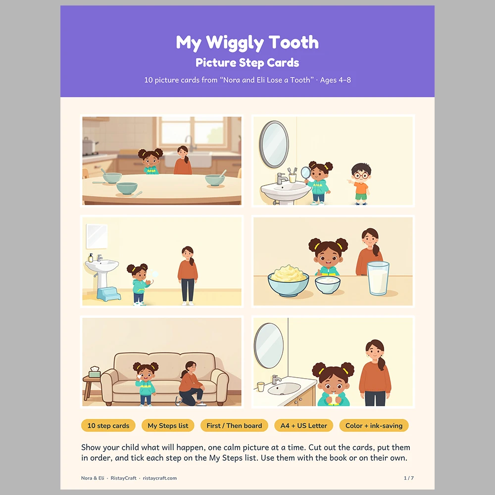 My Wiggly Tooth Picture Step Cards | Printable Visual Sequence Cards for Kids Ages 4–8 | Social Narrative Companion