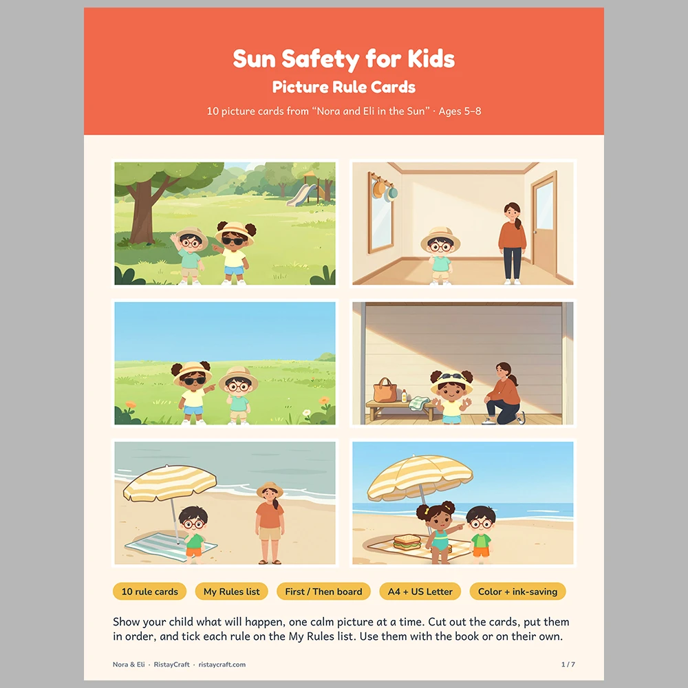 Sun Safety for Kids Picture Rule Cards | Printable Visual Sequence Cards for Kids Ages 5–8 | Safety Rules Companion