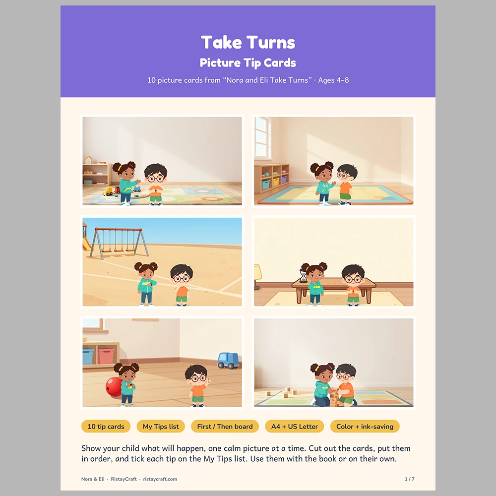 Take Turns Picture Tip Cards | Printable Visual Sequence Cards for Kids Ages 4–8 | Social Narrative Companion