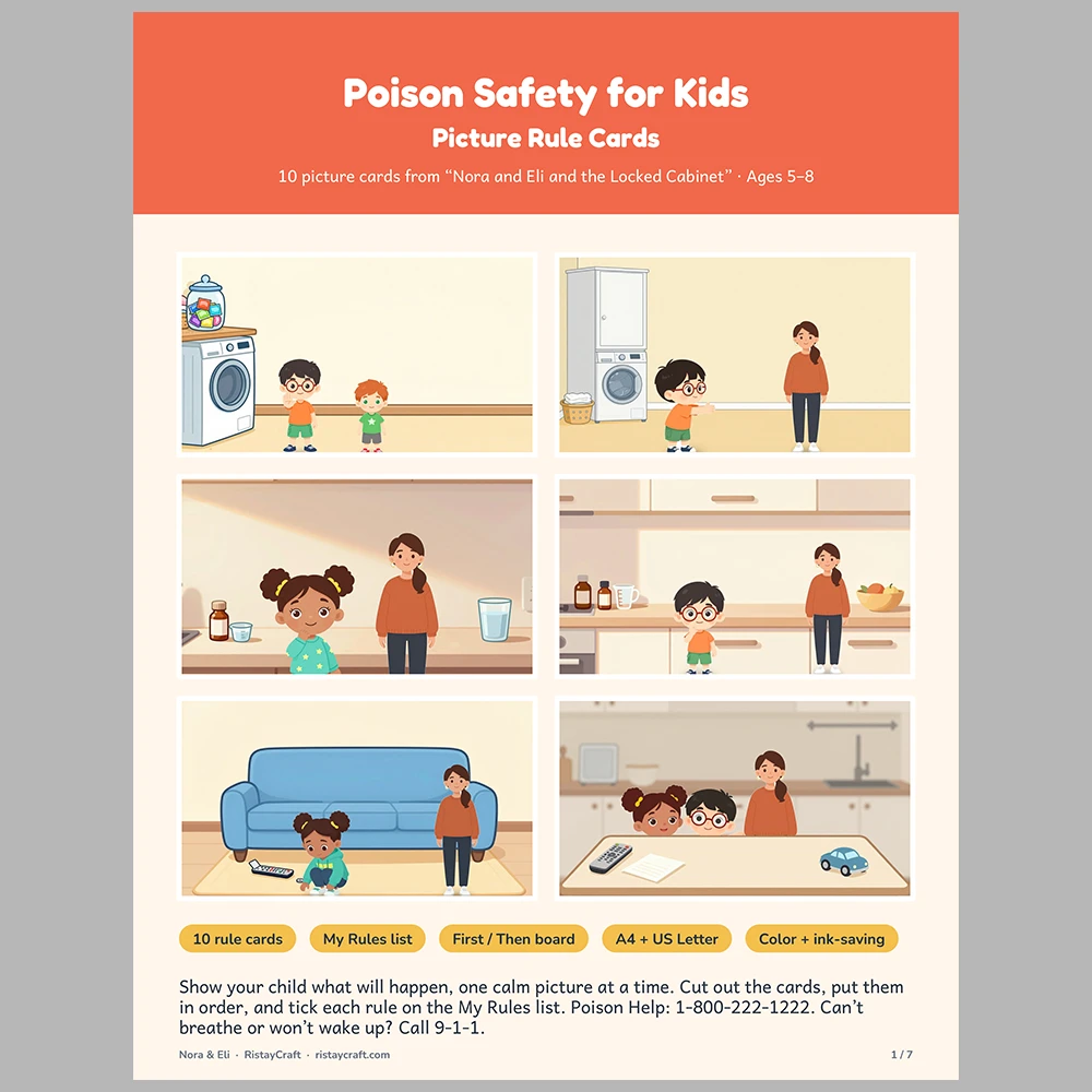Poison Safety for Kids Picture Rule Cards | Printable Visual Sequence Cards for Kids Ages 5–8 | Safety Rules Companion