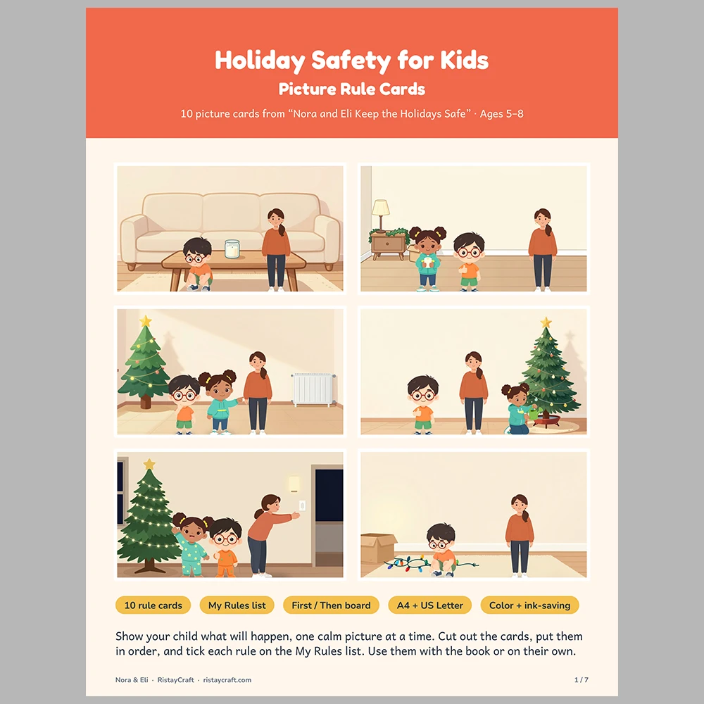 Holiday Safety for Kids Picture Rule Cards | Printable Visual Sequence Cards for Kids Ages 5–8 | Safety Rules Companion