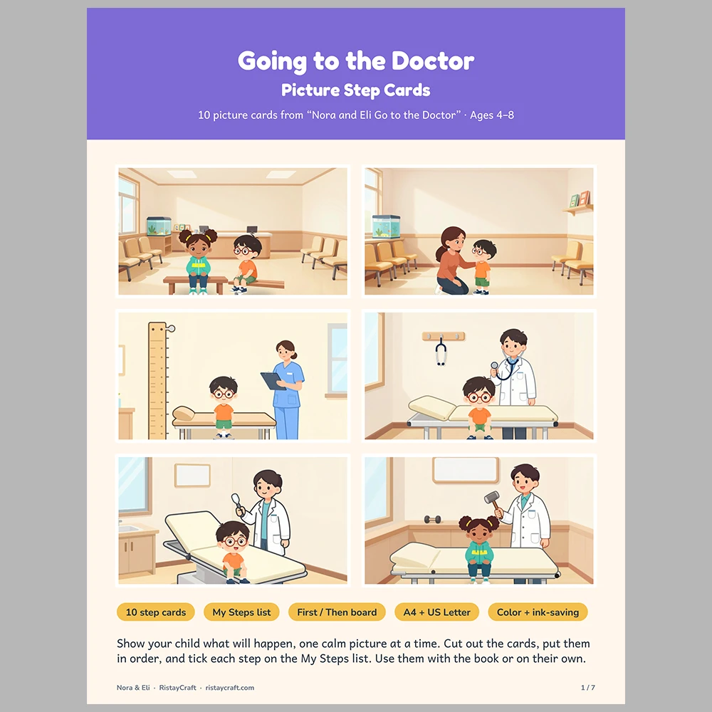 Going to the Doctor Picture Step Cards | Printable Visual Sequence Cards for Kids Ages 4–8 | Social Narrative Companion