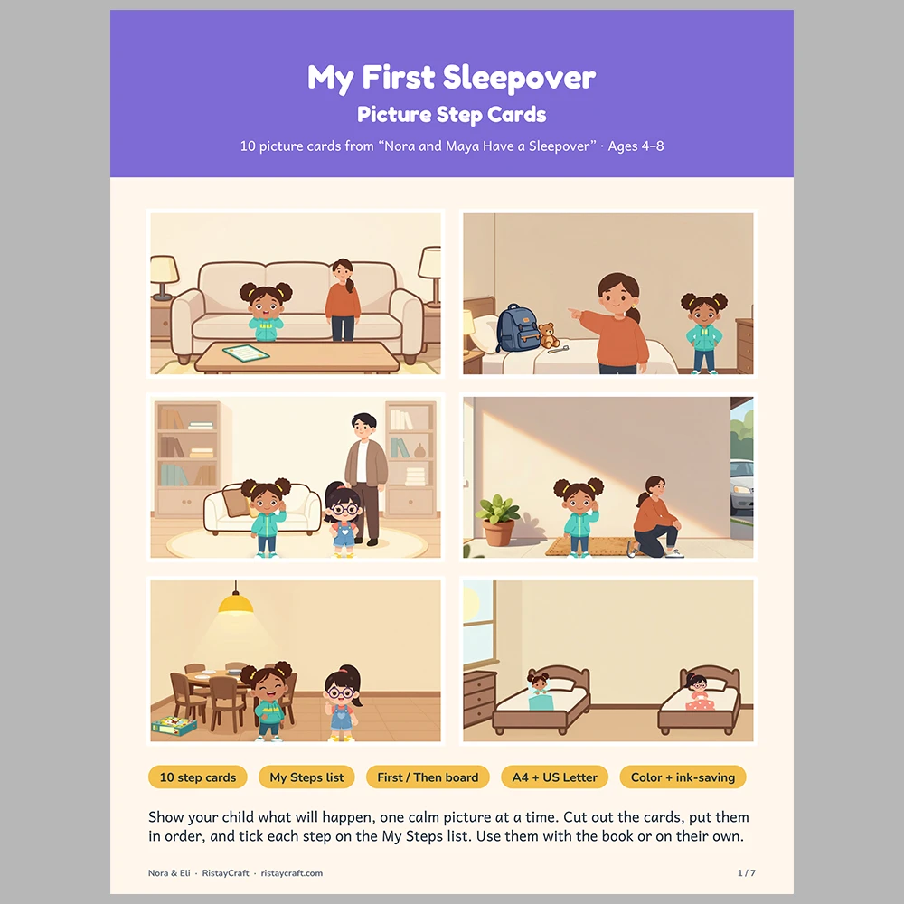 My First Sleepover Picture Step Cards | Printable Visual Sequence Cards for Kids Ages 4–8 | Social Narrative Companion
