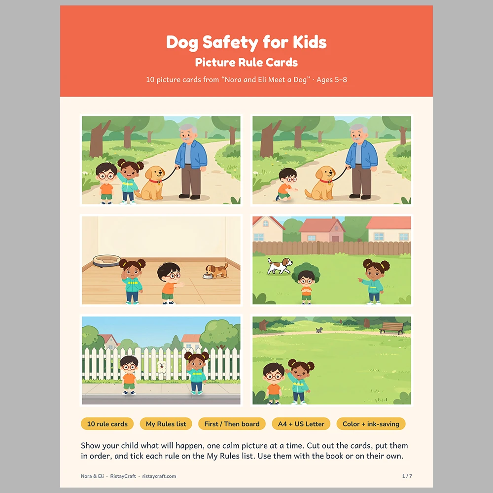 Dog Safety for Kids Picture Rule Cards | Printable Visual Sequence Cards for Kids Ages 5–8 | Safety Rules Companion