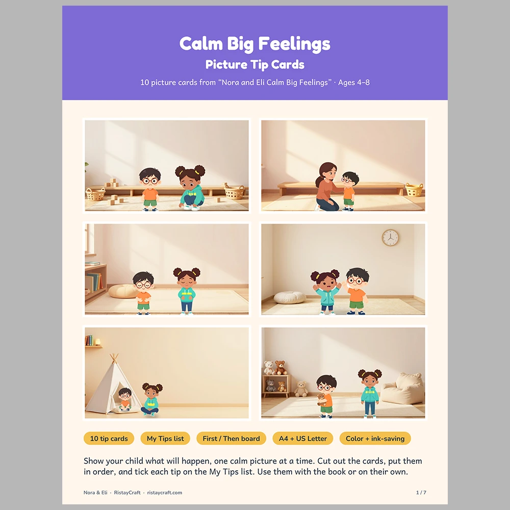 Calm Big Feelings Picture Tip Cards | Printable Visual Sequence Cards for Kids Ages 4–8 | Social Narrative Companion