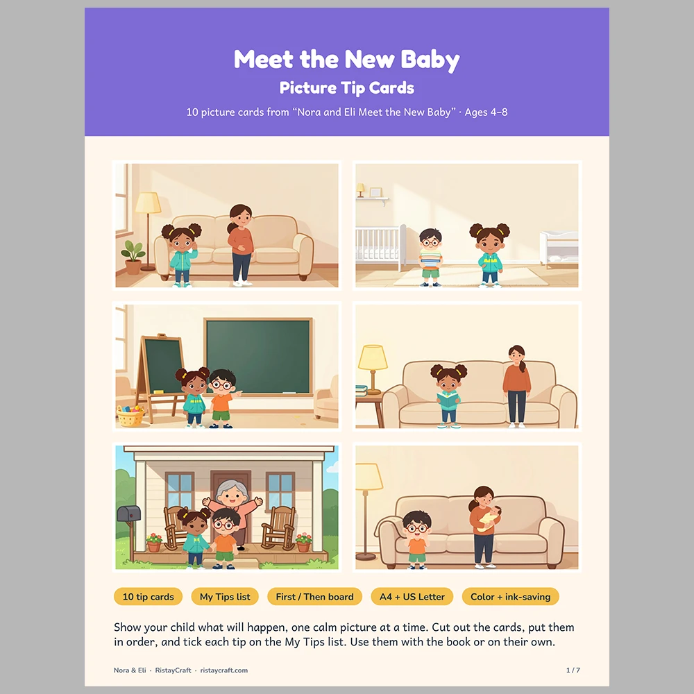 Meet the New Baby Picture Tip Cards | Printable Visual Sequence Cards for Kids Ages 4–8 | Social Narrative Companion