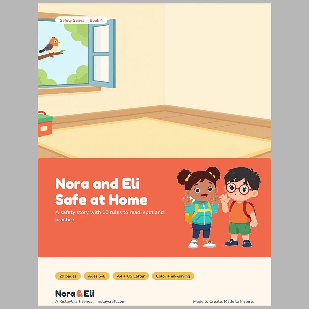 Home Safety for Kids Printable | 29-Page Safe at Home Workbook Ages 5–8 | Medicine Stove Window Rules Stories Activities